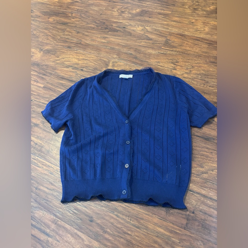 J. CREW Pointelle Short Sleeve V Neck Cardigan In Premium Ultra Fine Cotton - Picture 2 of 3